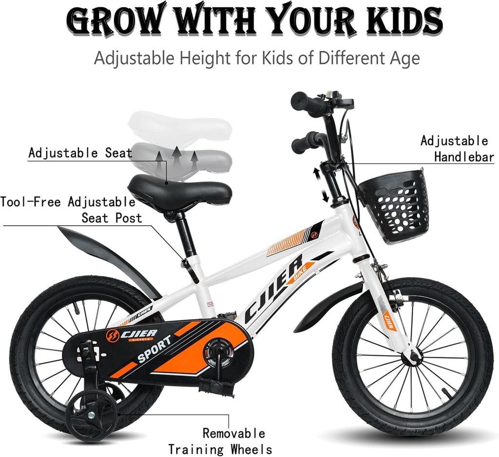 NEORIVER 14 Kids Bikes for Girls and Boys, Kids' Bicycles with Training Wheels, Ages 3-5 Years