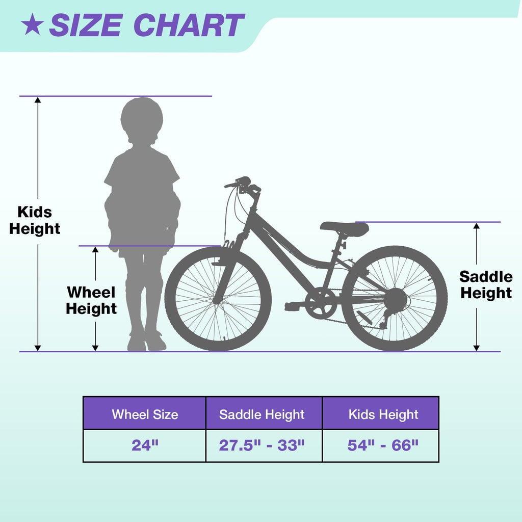 Hykolity 24 inch Kids Mountain Bike,7 Speed Kid Bicycle Age 8-14 Year Old with Front Suspension Fork,Adjustable Seat Height,High-Carbon Steel,Purple