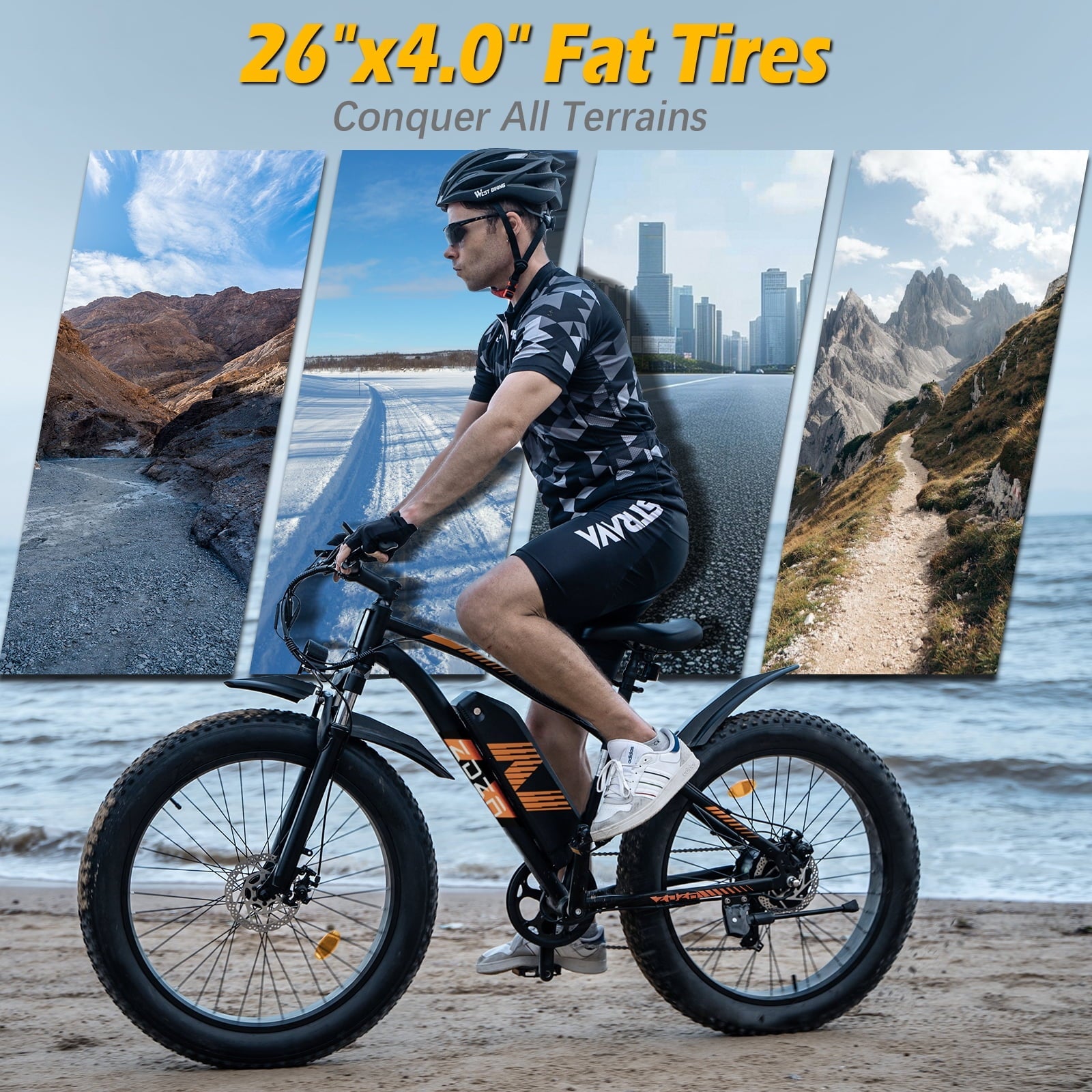 ZDZA Electric Bike for Adults, Peak 1500W Motor E-Mountain Bicycle, 26 Fat Tire 28mph Ebike, 48V 15Ah Removable, Dual Suspension with Shelf UL2849, Black