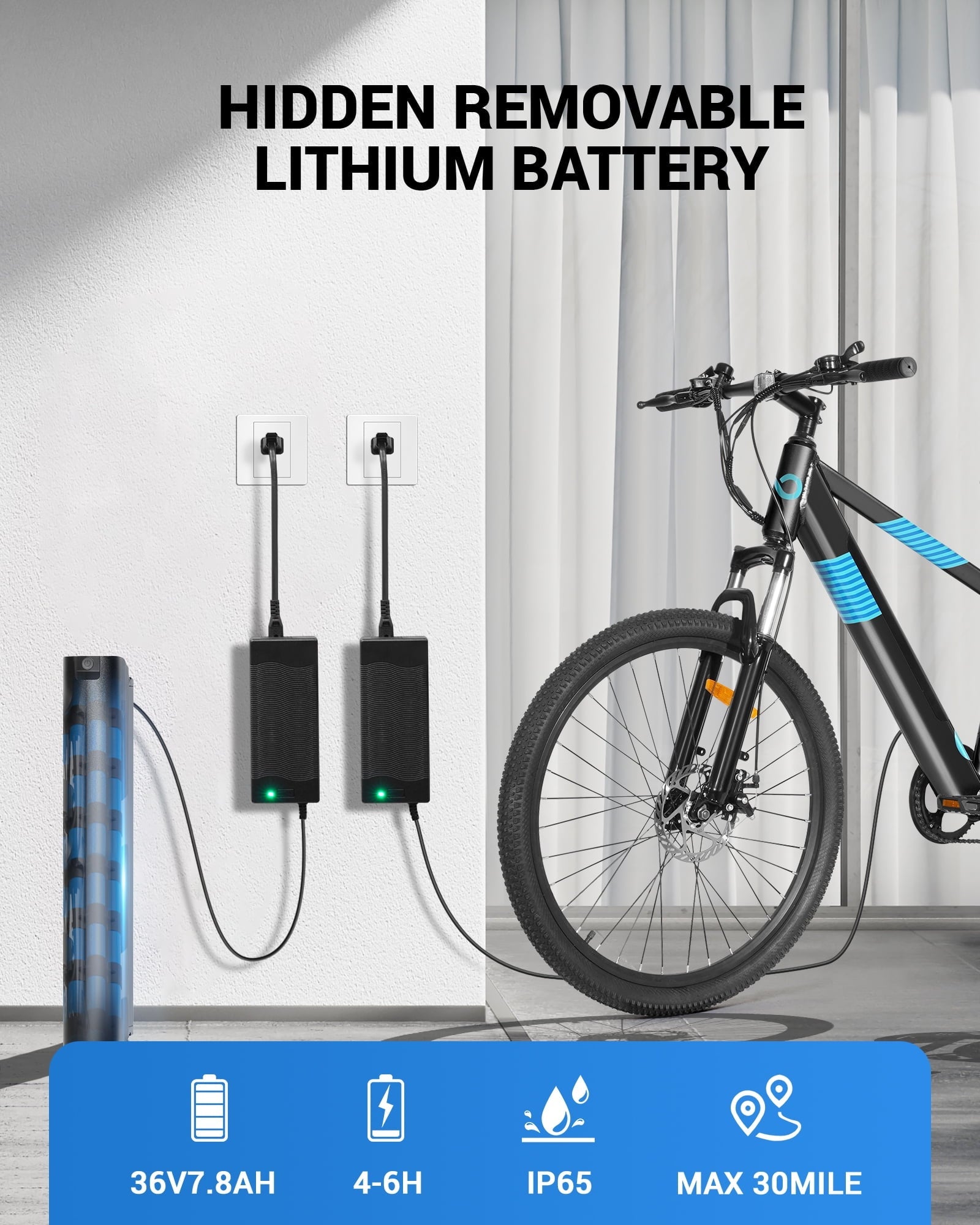 MIHOVER 26Electric Bike for Adults 350W 20MPH, 36V Removable Battery 7-Speed, UL2849 Certified City & Light Off-Road E-Bike with Lock -Black