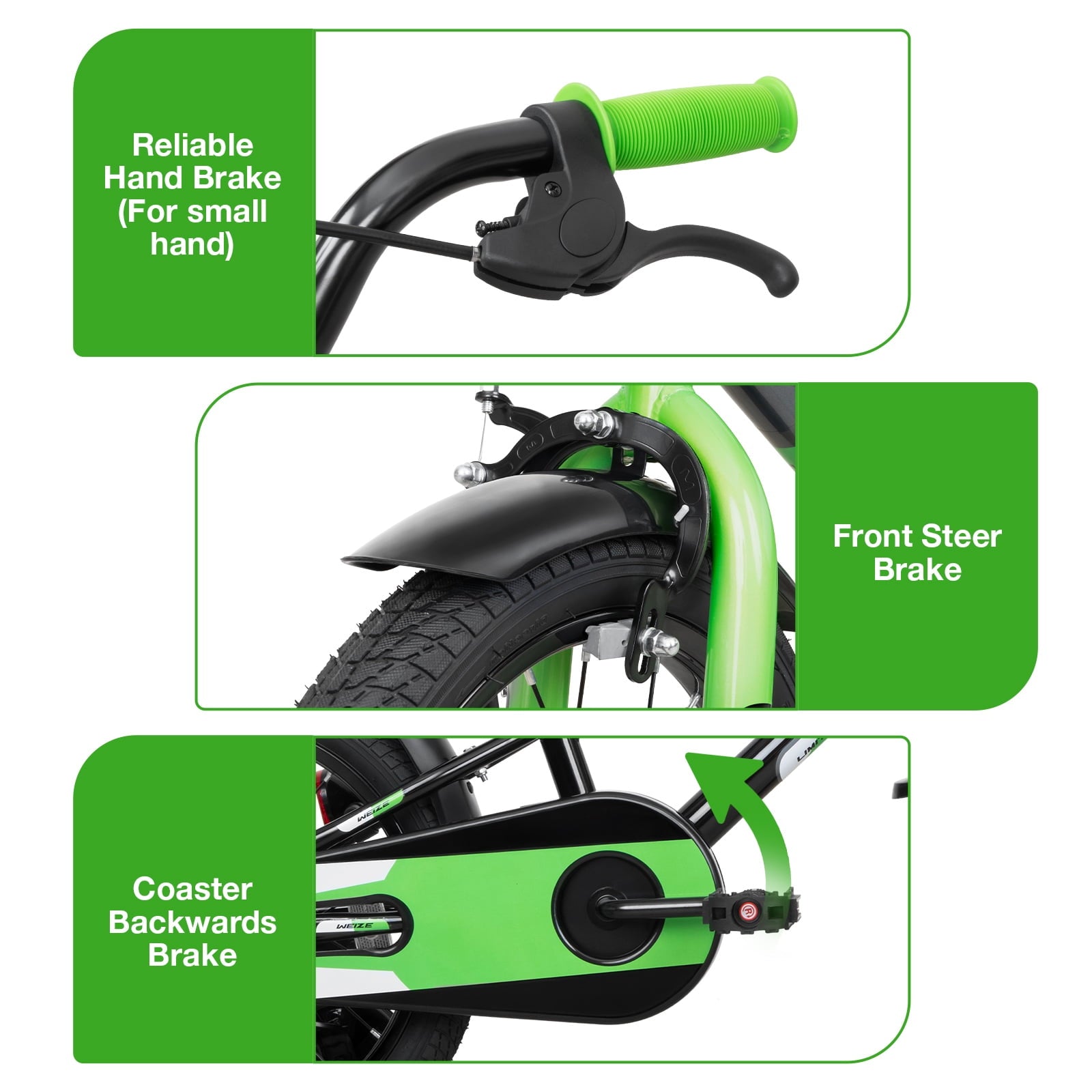 Hykolity Kids Bike, 16 Inch Children Bicycle for Boys & Girls Ages 4-6 Years Old, Rider Height 38-48 Inch, Sport Bike BMX Freestyle Handlebar Black Green