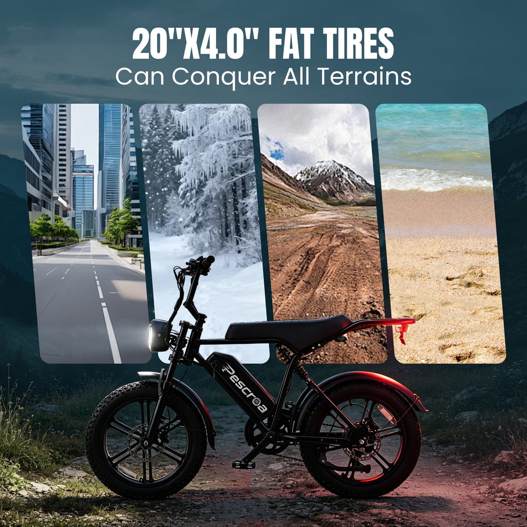 Pescroa E-Bikes for Adults, 1500W Peak Motor Electric Bike for Adults, 20 Fat Tire Electric Bike with 70-100 Miles, 7-Speed Electric Mountain Bike