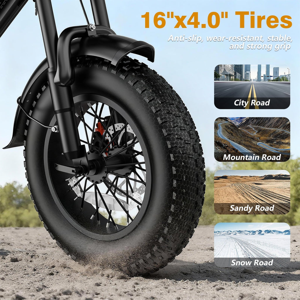 1200W Off-Road Electric Bike for Adults, 48V 18AH Removable Battery, 16 Wide Tires, 5-Speed Transmission, Dual Disc Brakes & Spring Suspension
