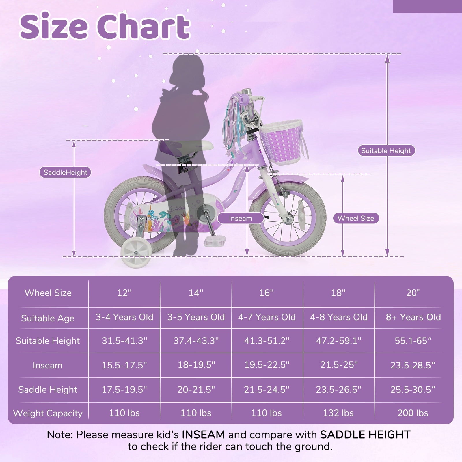 Costway 14 Kids Bike with Training Wheels Hand Coaster Brakes Adjustable Seat Handlebar Pink
