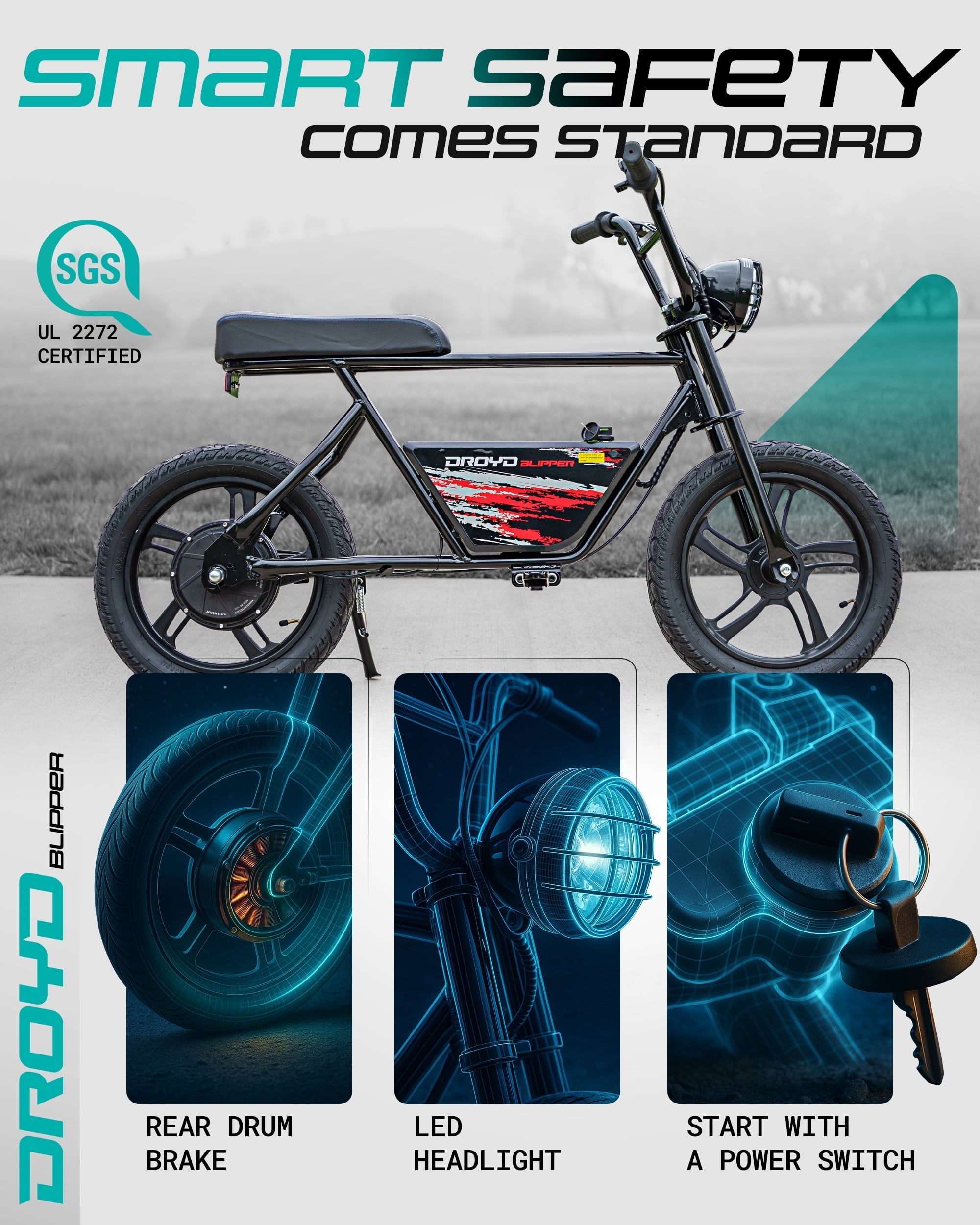 Droyd Blipper Electric Mini Bike - 250W Ebike for Kids Ages 12-13, Safe Electric Ride