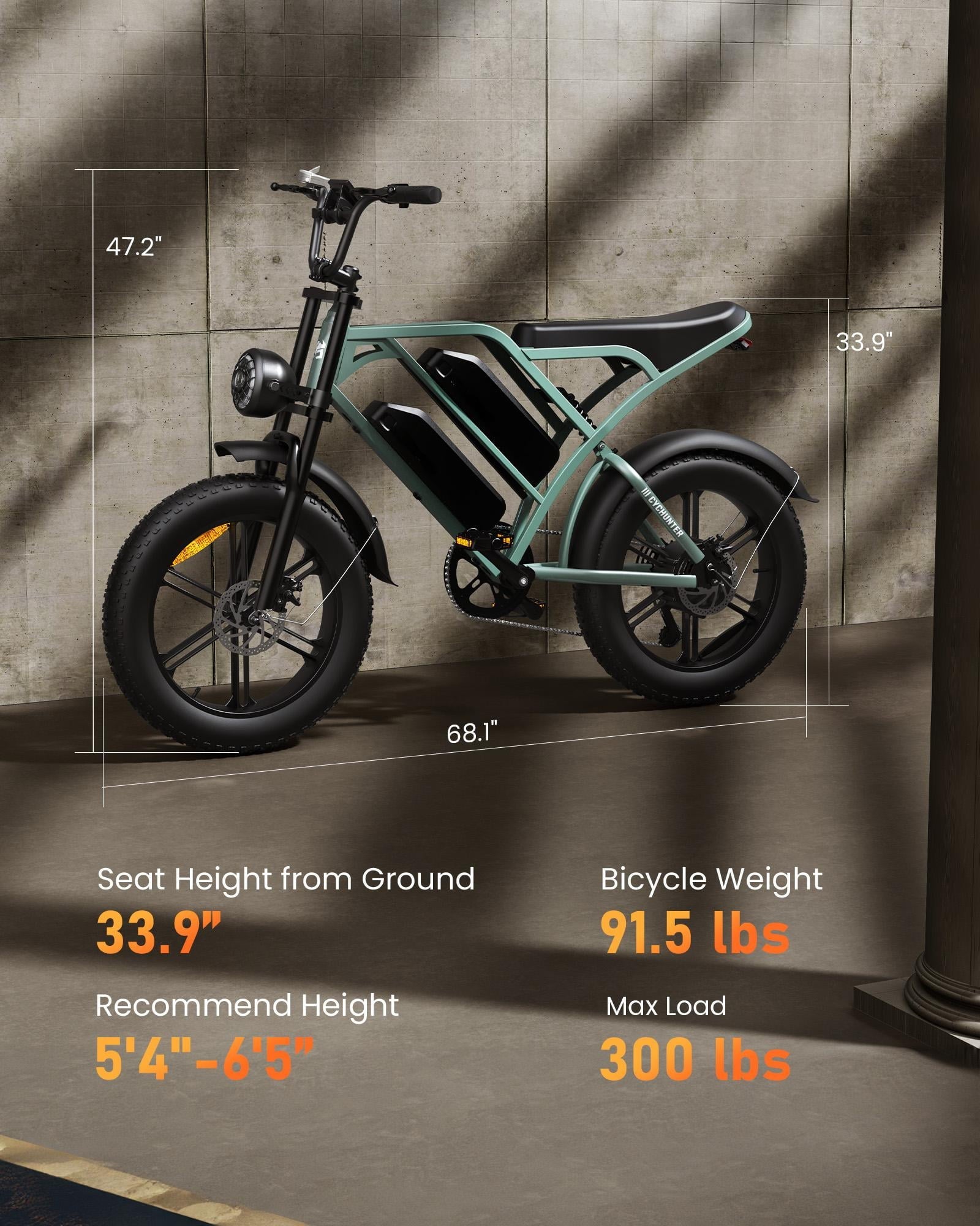 Electric Bike for Adults,28MPH,1500W Peak Motor,100+ Miles Range,Dual Battery,7-Speed,20 Fat Tire E-Bike,Moped Style Electric Bicycles,Black