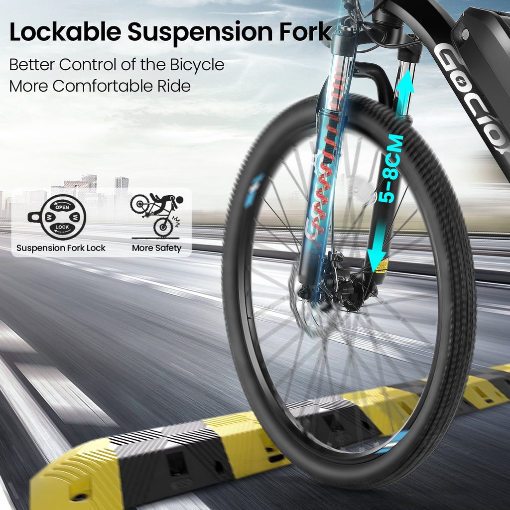 Gocio 26 Electric Bike, 350W Electric Bike for Adults 19.8MPH Electric Mountain Bike, LCD, Lockable Suspension Fork, 374.4Wh 36V Battery UL2849 Certified, 21-Speed E-Bikes Adult Electric Bicycle