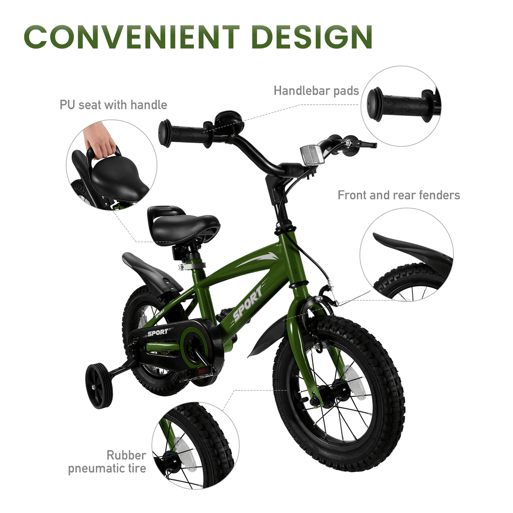 Naipo 12 in Kid Bike for Boys and Girls Gradient Purple Bicycle with Training Wheels Bell and Dual Brakes