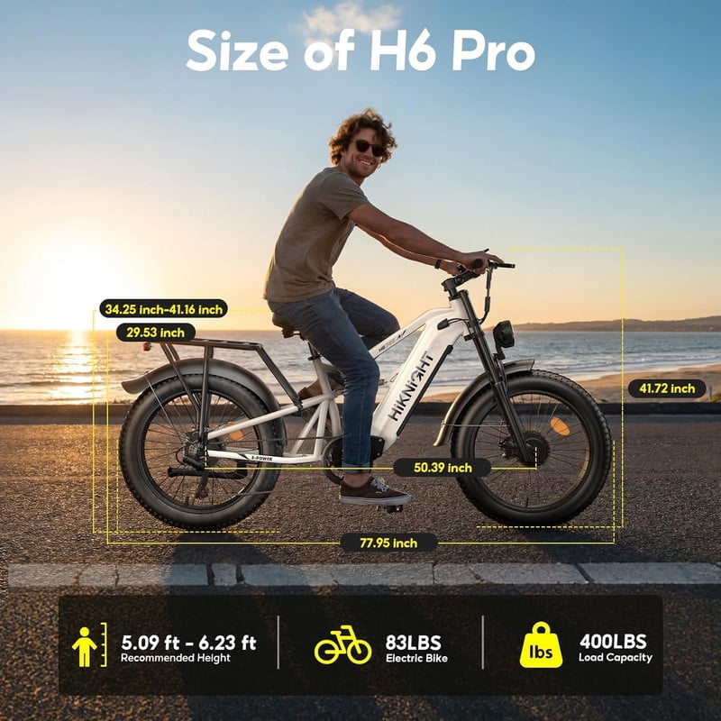HiKNiGHT 4000W Dual Motor Electric Bike for Adults, 52V 20Ah Battery, 40 MPH & 90 Miles Range, 24 x 4.0 Fat Tire E-Bike, Dual Hydraulic Brakes, Full Suspension, H6 Pro (Black White) with Bag