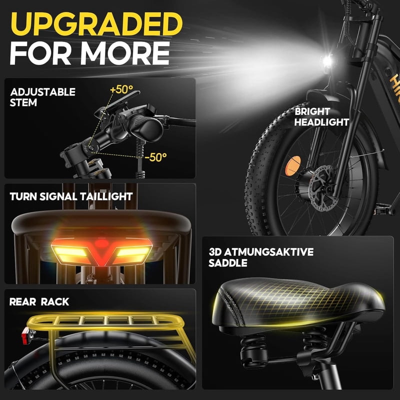 HiKNiGHT 4000W Dual Motor Electric Bike for Adults, 52V 20Ah Battery, 40 MPH & 90 Miles Range, 24 x 4.0 Fat Tire E-Bike, Dual Hydraulic Brakes, Full Suspension, H6 Pro (Black White) with Bag