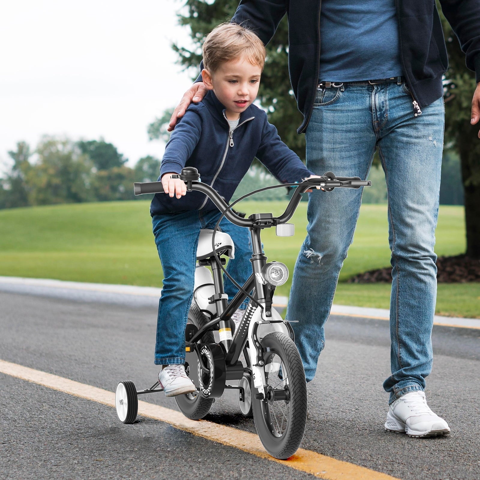 GLAF 12 14 16 Inch Boys Bike with Training Wheels & Water Bottle Holder, for Kids Ages 2-7 Years, Durable Construction, Green