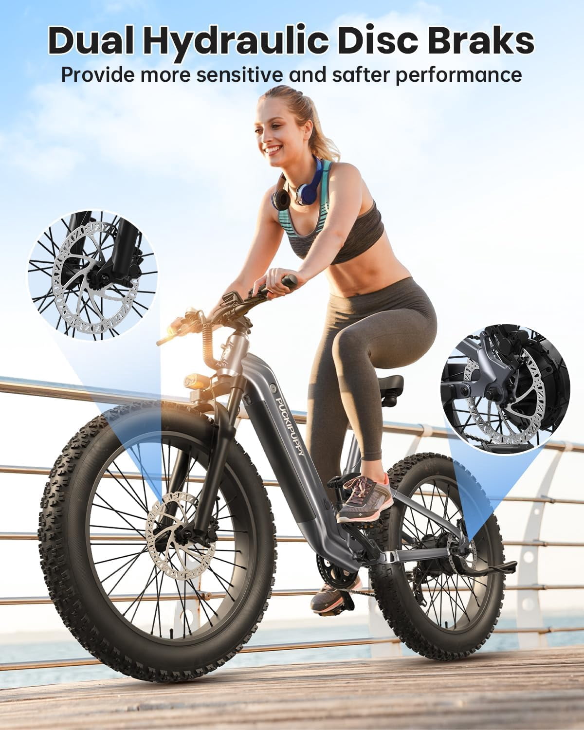 PUCKIPUPPY 26 Electric Bikes for Adults 960W Peak Step Through E-Bikes up to 80Miles Range 48V 20AH Battery Full Suspension Ebike 28 mph Max Speed Fat Tire E-Mountain Bike 7 Speed, UL2849 by SGS