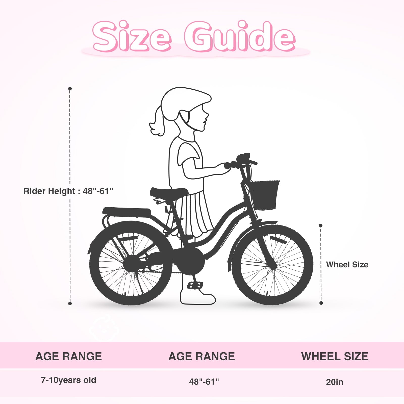20 inch Girls Bike for 7-10 Years Old Kids, SHINPT Kids Bicycle with Basket & Lightweight, Comfortable City Bikes with Rear Rack and Basket, Pink