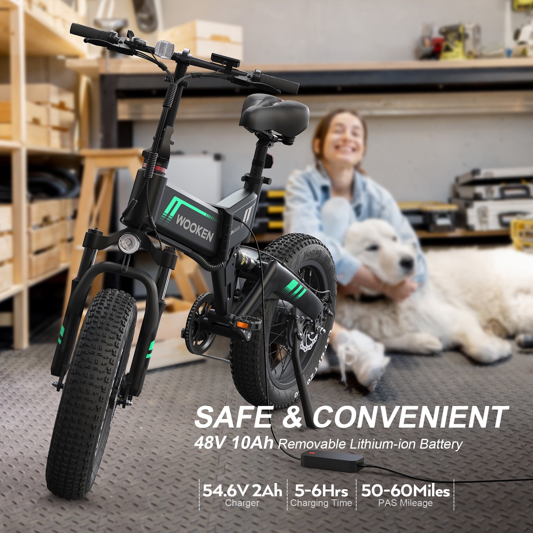 Wooken 20X4.0 Fat Tire Electric Bike for Adults, 500W Foldable Electric Bicycle with 48V 10Ah Built-in Battery, Shimano 7 Speed, Dual Shock Absorber