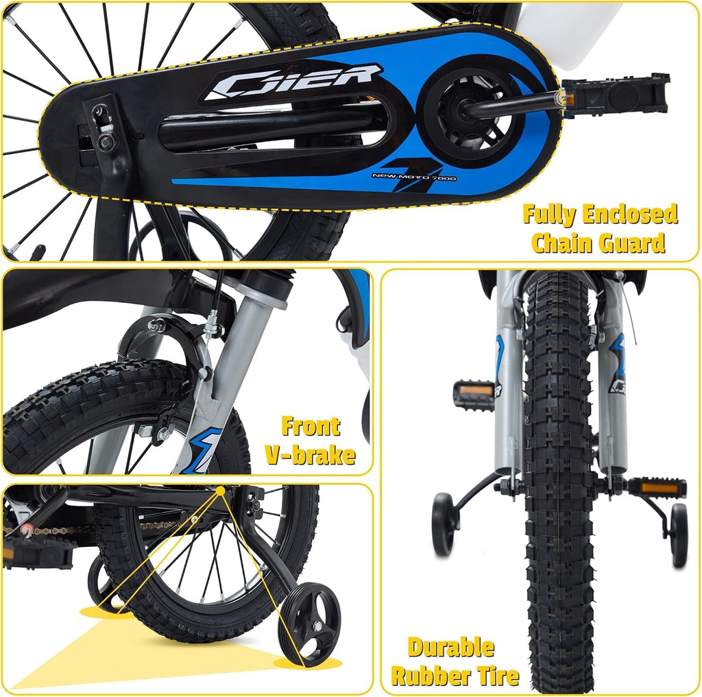 NEORIVER 12 Inch Motocross Style Kids Bike – Training Wheels, Sound Horn, Number Plate & Dashboard Included – Easy Assembly – Ages 3-12 Boys Girls
