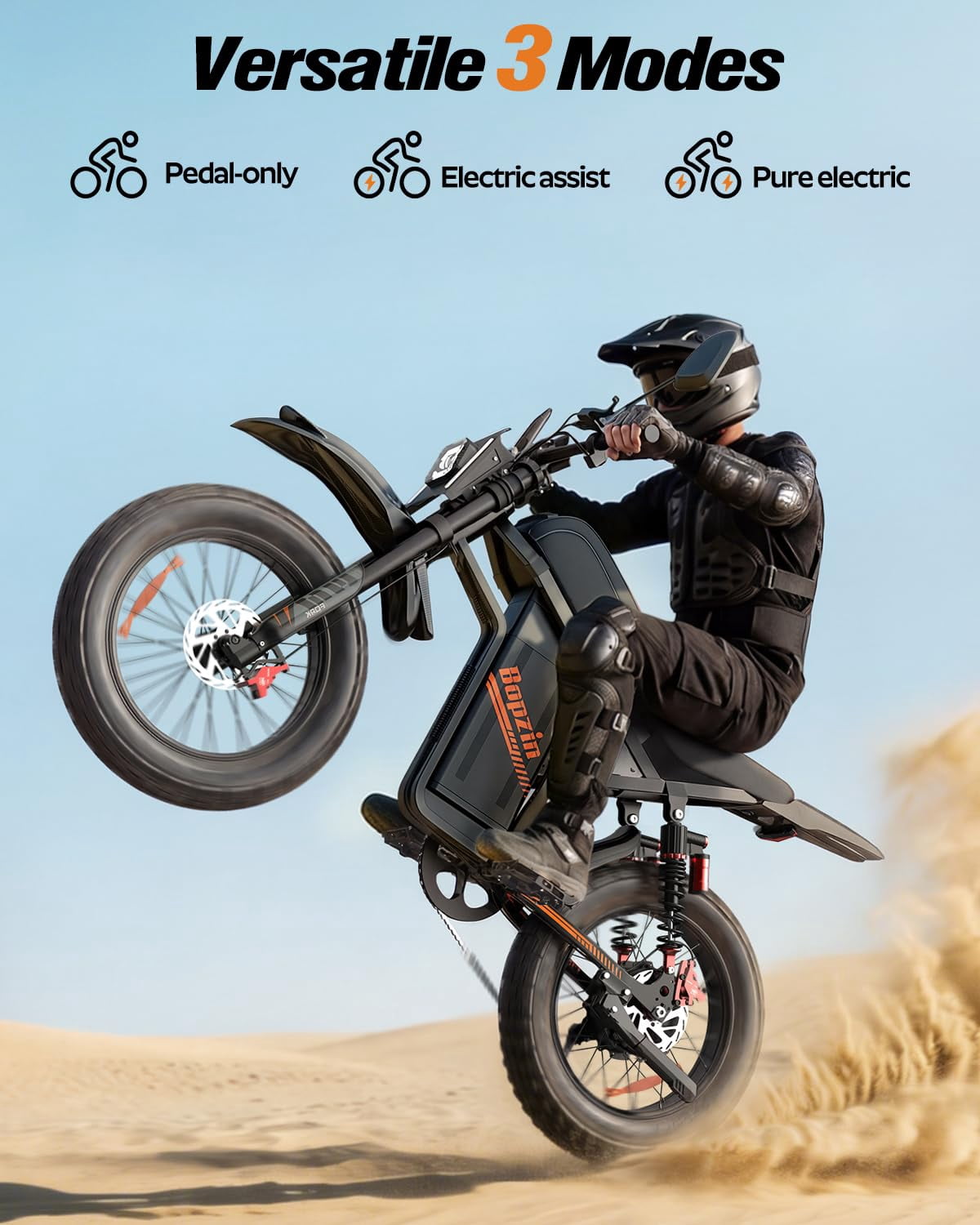 3000W Off-Road Electric Motorcycle, 60 Miles Long Range, 48V 30Ah Battery, 14 Fat Tire Trail Bike for Teens UL2849 Certified