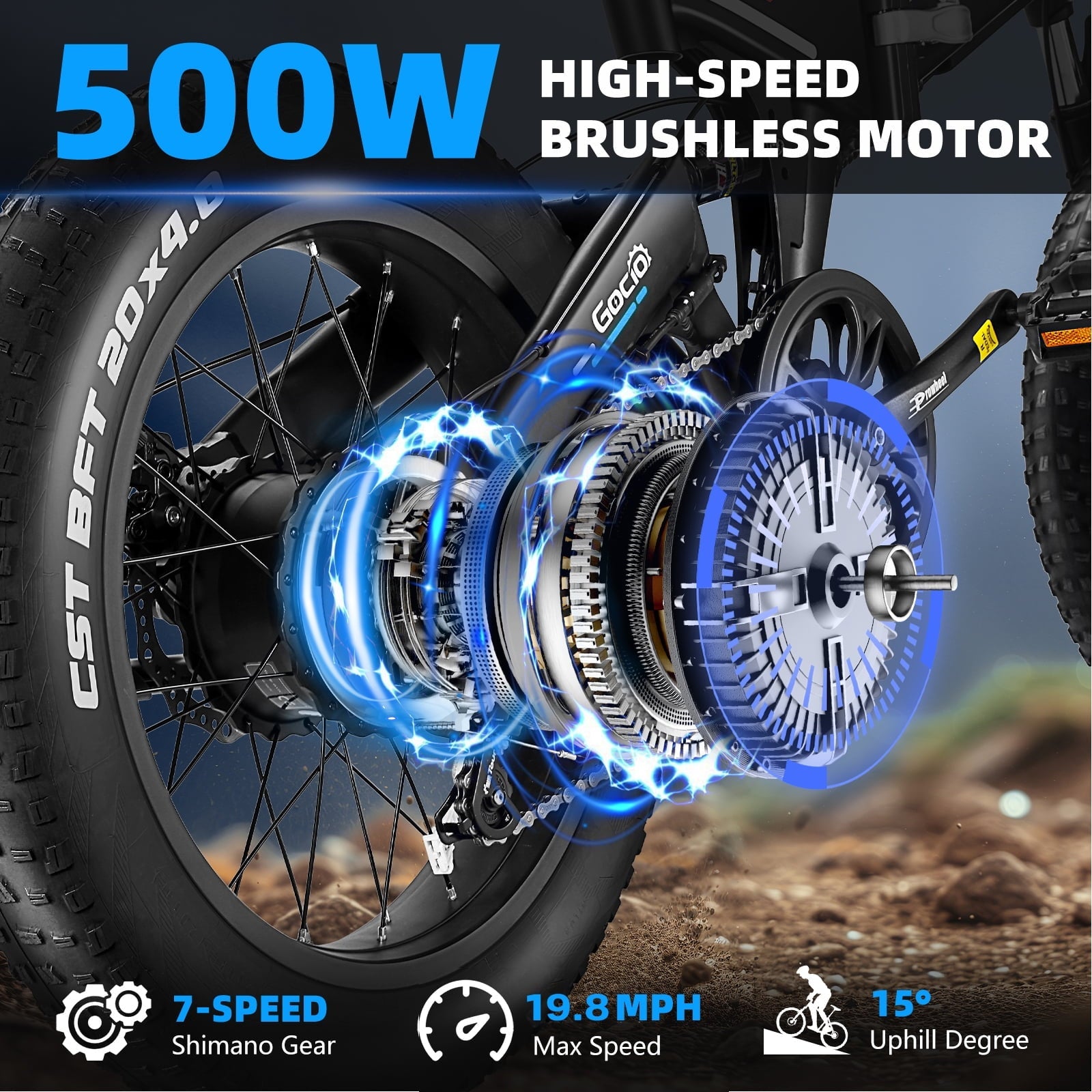 Gocio Foldable Electric Bikes Adult 20x4 Fat Tire Electric Bike, 48V 10.4Ah, 500W Electric Mountain Bike Full Suspension, LCD, Shimano 7 Speed Electric Cruiser Bicycle UL2849 Certified