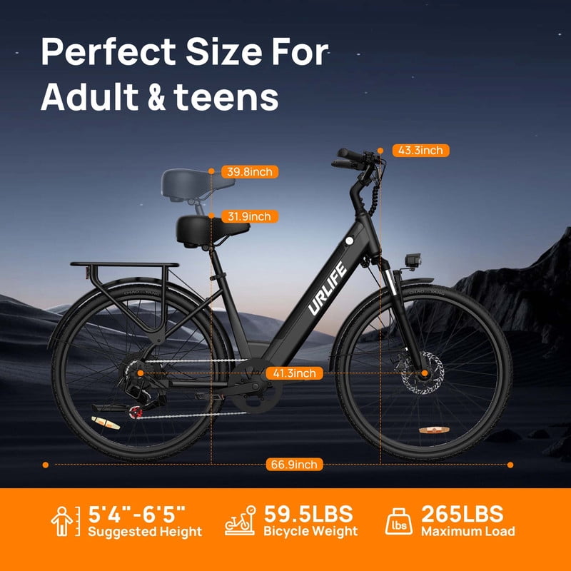 URLIFE 26 Electric Bike for Adults,750W Peak Motor,48V 10.4Ah Removable Battery, 60 Miles Range, 7-Speed City Commuter Ebike,UL2849-White