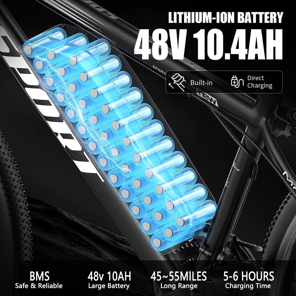 GWEIT Electric Bike, 26 Pneumatic Tires, 1500W Peak Motor Electric Mountain Bike, 25MPH 35Miles Range, 48 10.4AH Removable Battery E Bikes for Adults, UL 2849 Certification