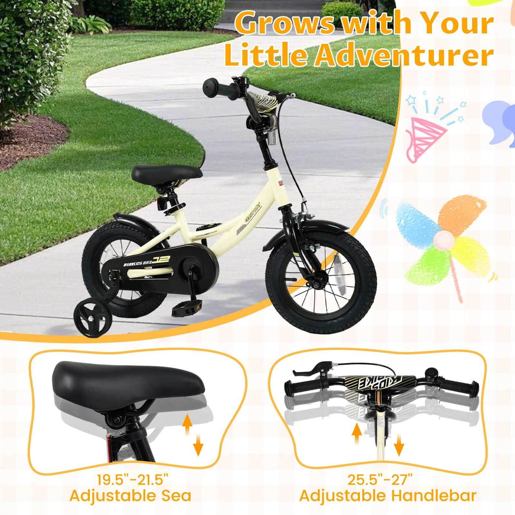 Costway 18 Inch Kids Bike with Training Wheels, Dual Brakes, Adjustable Seat & Handlebar Height Pink
