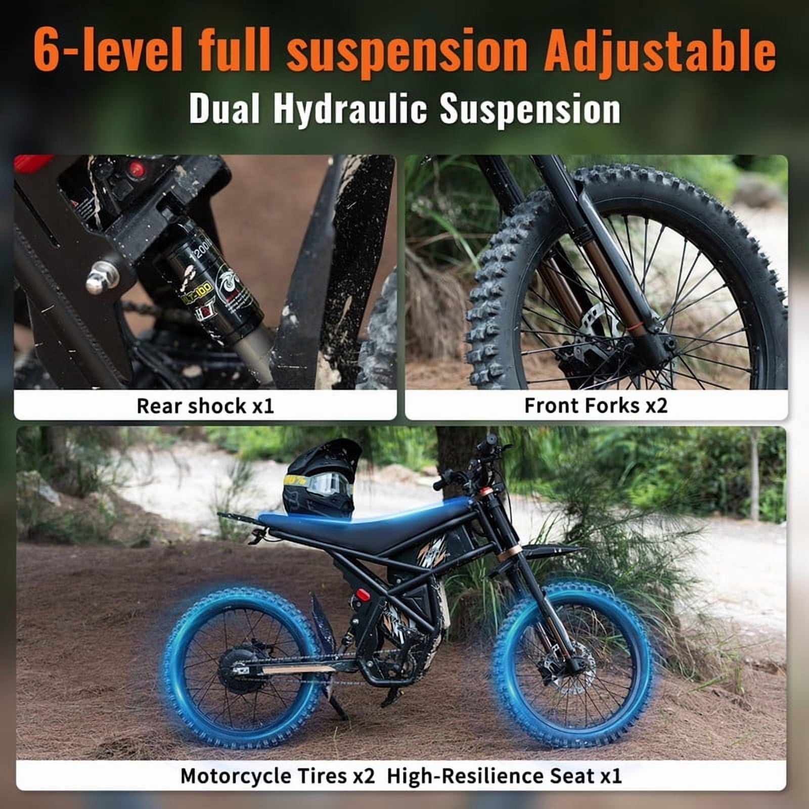 Riding'times GT54 PRO Electric Dirt Bike for Teens Adults,60V 25AH 40MPH Ebike with 14/12 Motorcycle Tire,3000W Dual Hydraulic Brakes Mountain Off-Road Dirtbike