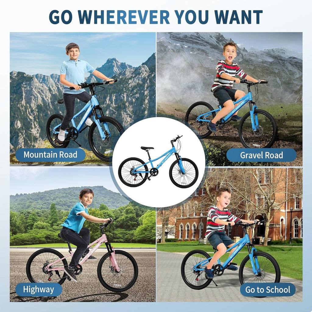 DEYGIA 20 Inch Kids Mountain Bike, Bikes for Boys, 7-Speed with Front Suspension, Dual Disc Brakes & Knobby Tires for Ages 6-14, Multi Color