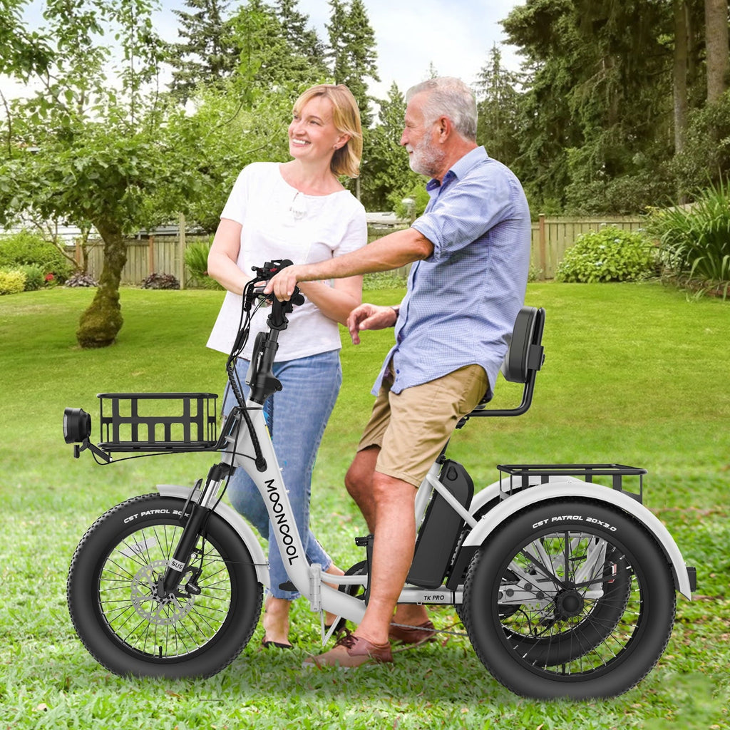 MOONCOOL TK Pro Foldable Electric Tricycle W/ Rearview mirror accessory Kit, 1500W Motor 48V 20Ah Battery, 20 Fat Tire Three Wheel 6-Speed Electric Mountain Bicycle for Adults