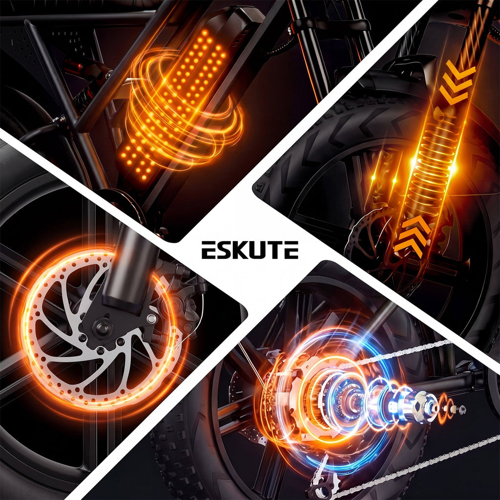 ESKUTE V100 Electric Bike for Teens Adults Students, 750W 28 Mph 48V 13 Ah,16x4.0 Fat Tire E Bicycle, 7-Speed Dual Suspension Mountain EBike Black, UL2849