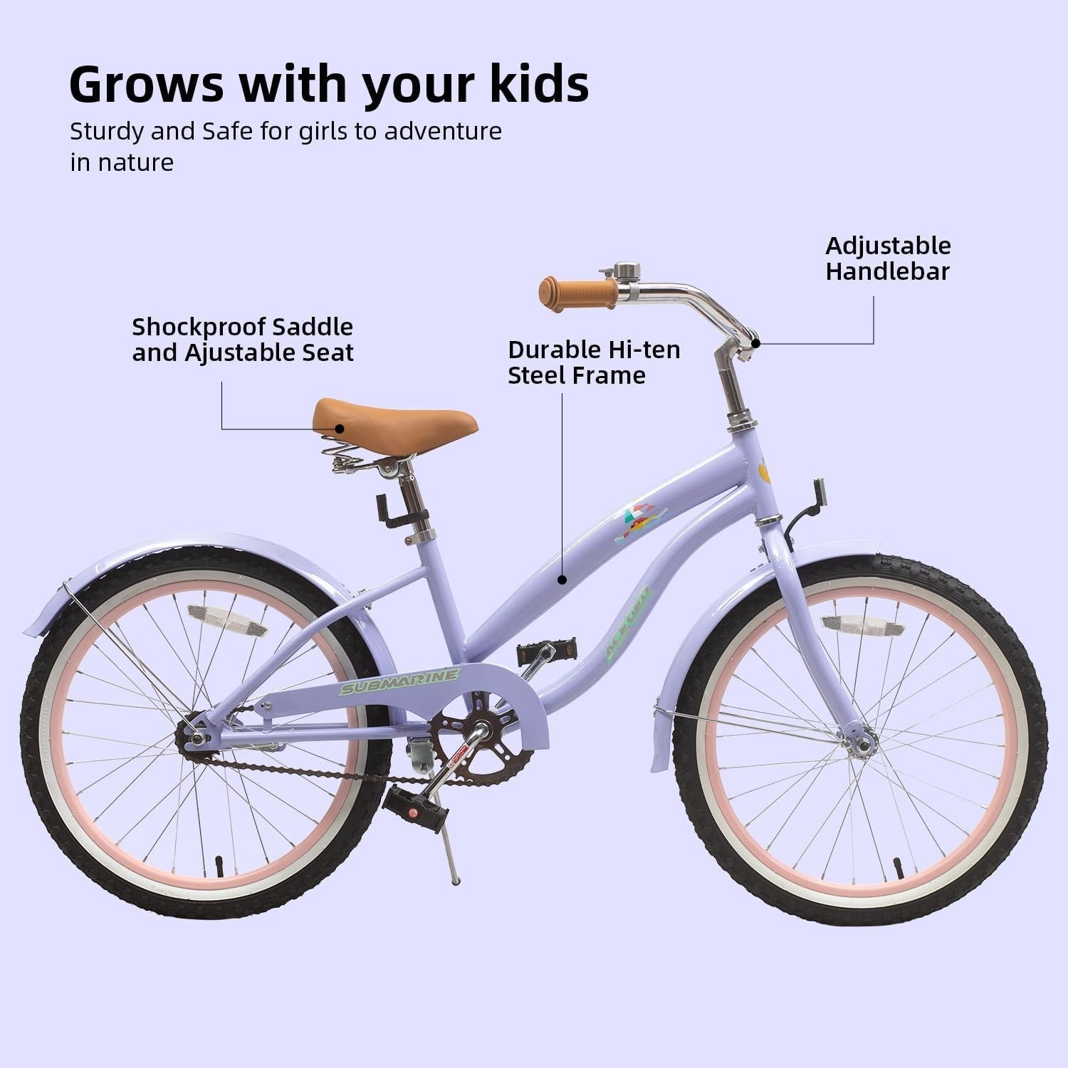 ACEGER 20 Inch Beach Cruiser Bike for Girls Ages 9-13, Pink