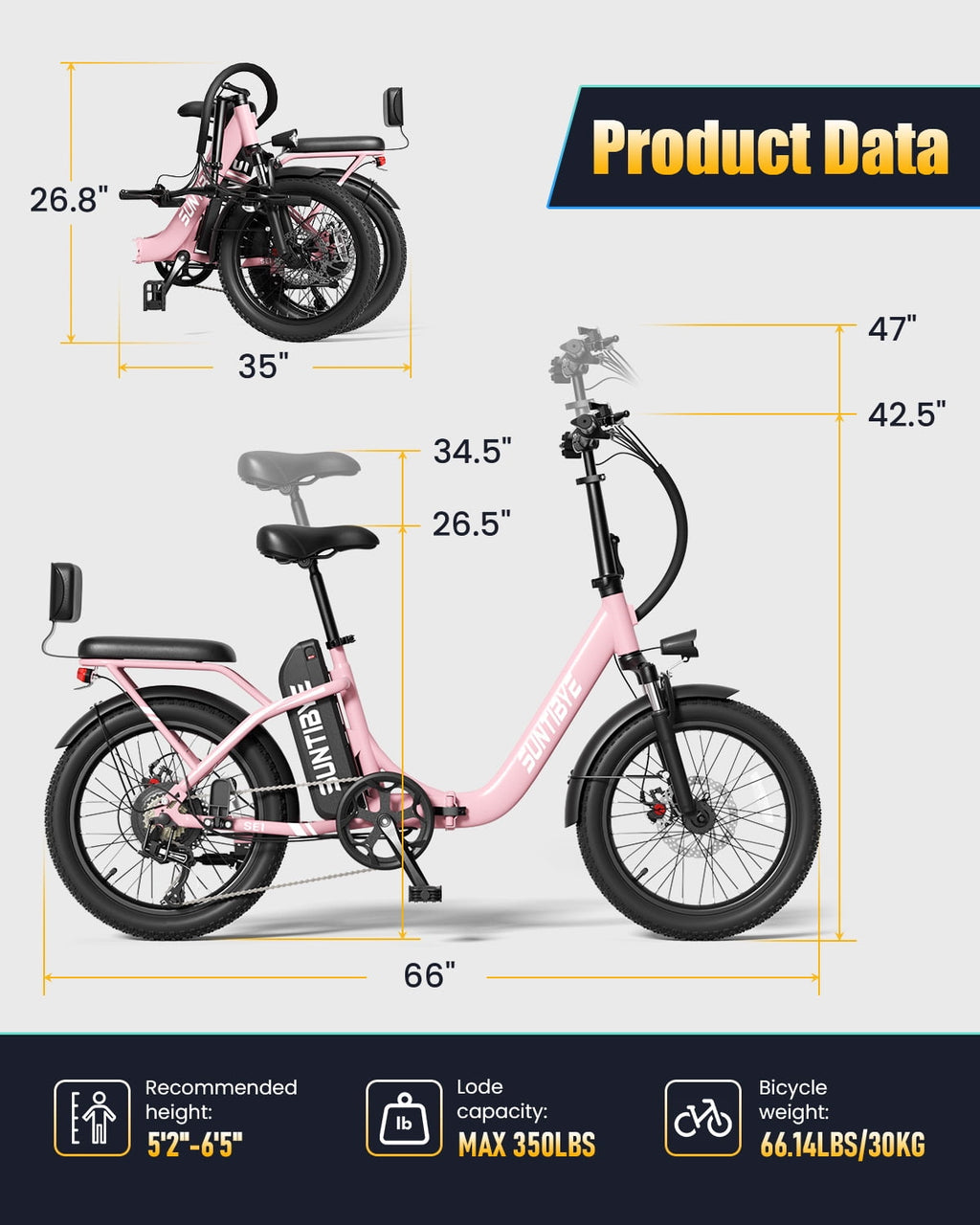SE1 Folding Electric Bike 1000W 48V 15Ah, 20x3.0 Commuter Ebike with Passenger Seat UL2849