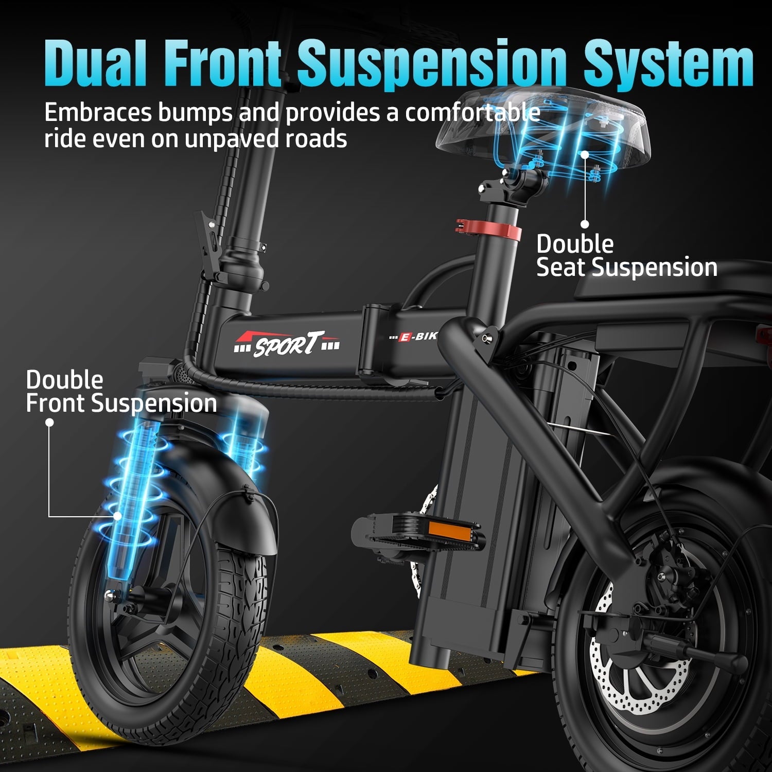 GWEIT Electric Bike for Adults,1000W Peak Folding Electric Bike, 40-Mile Range, 14-Inch Tire E-Bike with 48V 10Ah Removable Battery, Electric Mini Bike