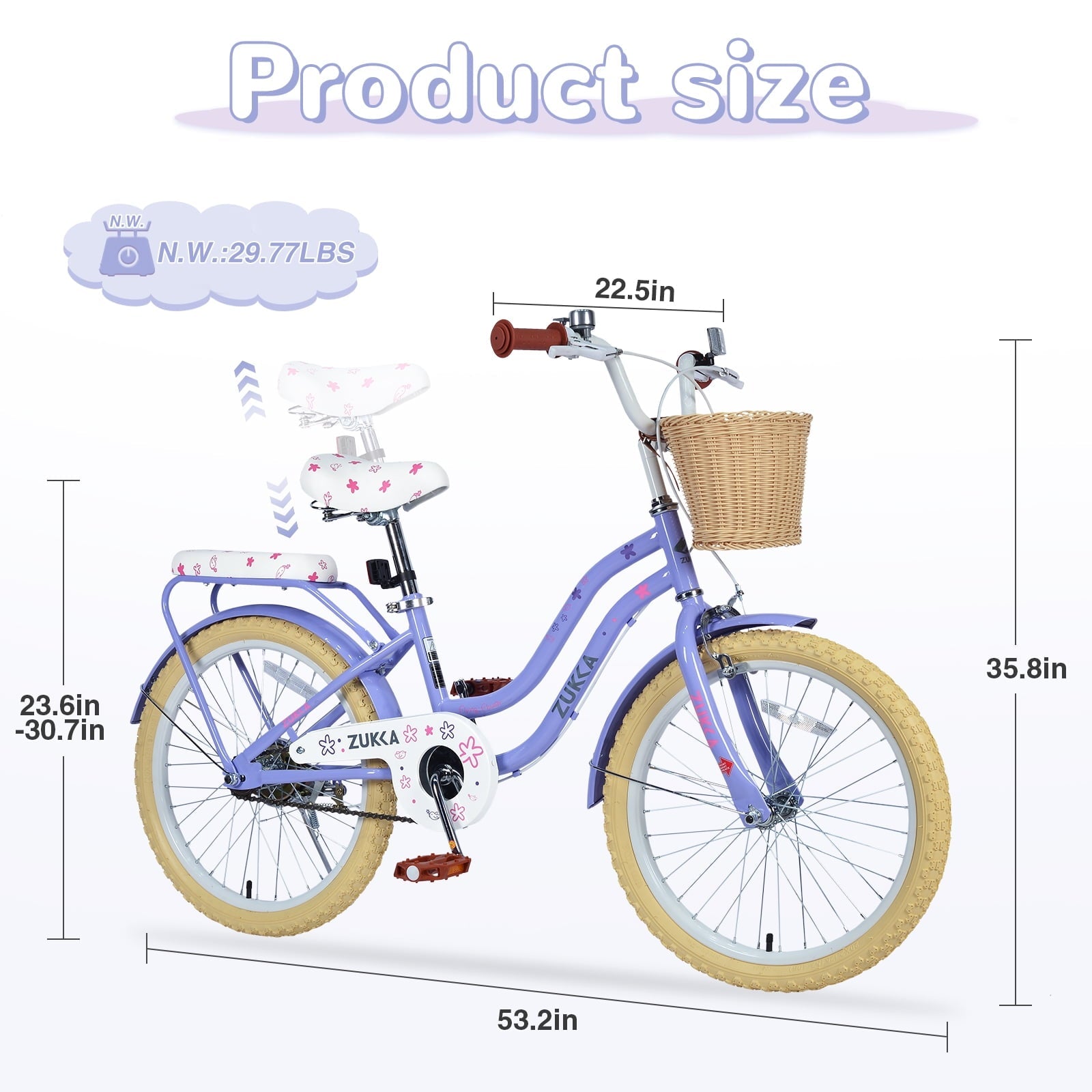20 inch Girls Bike for 7-10 Years Old Kids, SHINPT Kids Bicycle with Basket & Lightweight, Comfortable City Bikes with Rear Rack and Basket, Pink