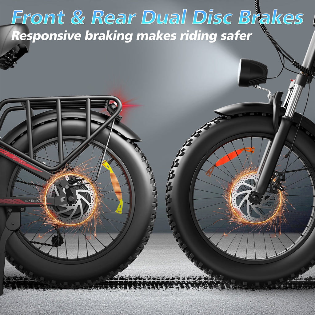 GugoIs 1500W Peak Electric Bike, 20 x 4.0 Fat Tire Electric Mountain Bike, 48V 20Ah Battery Folding Ebike with Rear Rack, 7 Speed E-Bicycle, Lockable Suspension Fork, off-road UL2849