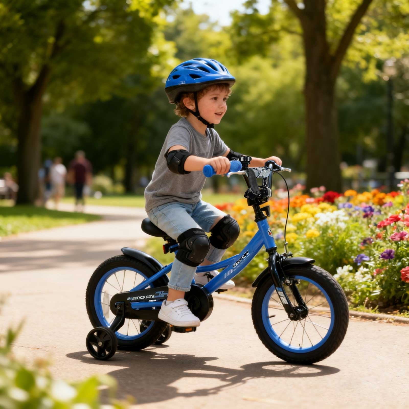 Costway 18 Inch Kids Bike with Training Wheels, Dual Brakes, Adjustable Seat & Handlebar Height Pink
