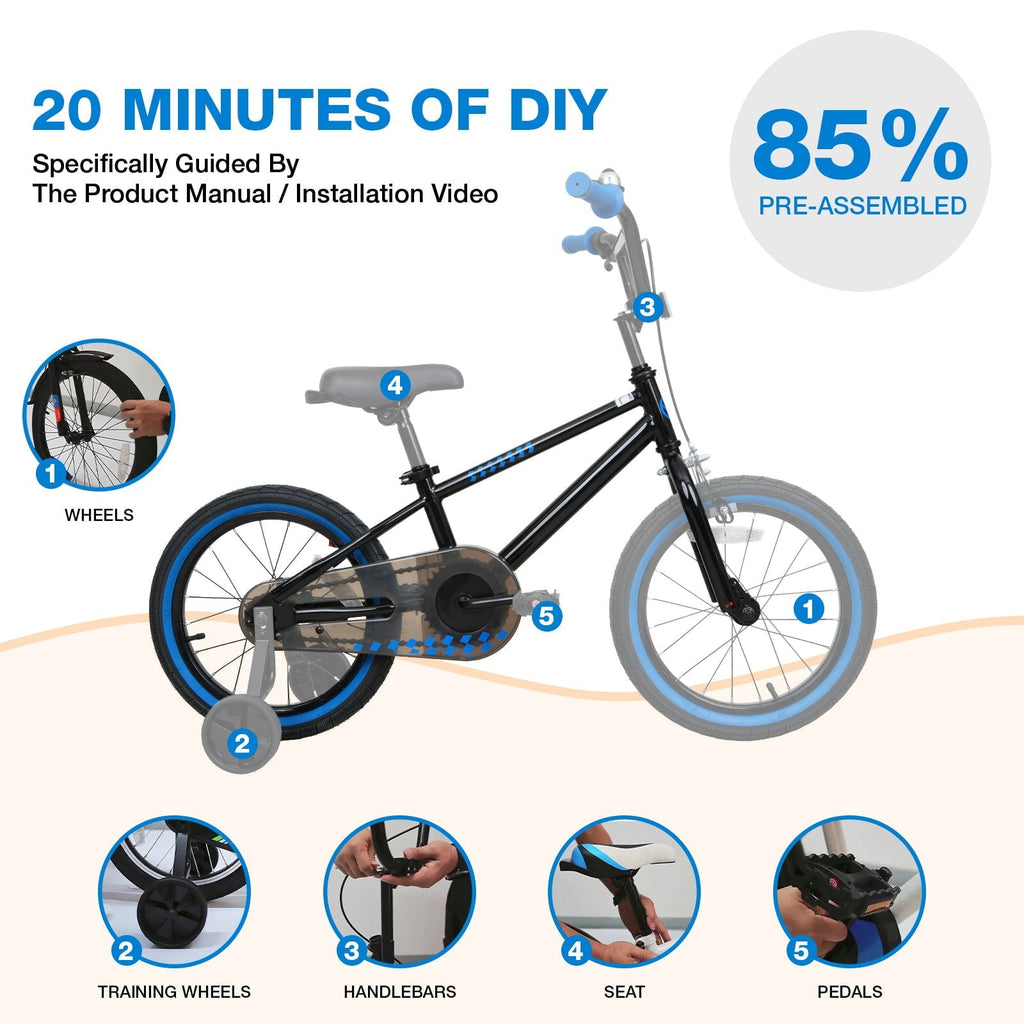 Hykolity Kids Bike Boy Girl Bicycle 16 inch for Children Age 4-6 Height 38-48 Child Sport Bike BMX Handbar includes Training Wheel White