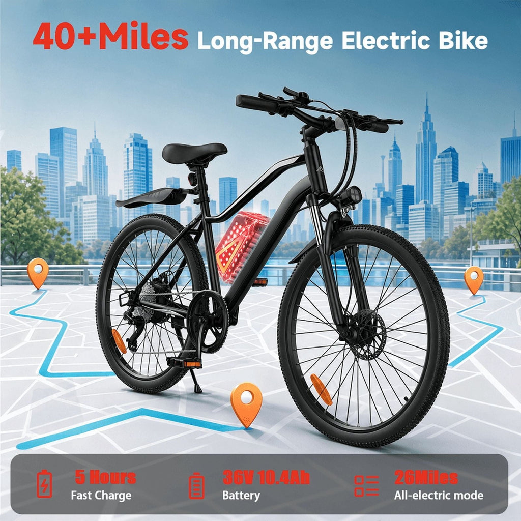 iSinwheel 750W Peak Electric Bike Adult,26 Mountain Bicycle Professional,Front Dual Shock Absorption Ebike,Up 20MPH,55 Miles,35 Speed,42V 13AH Removable Battery,Black