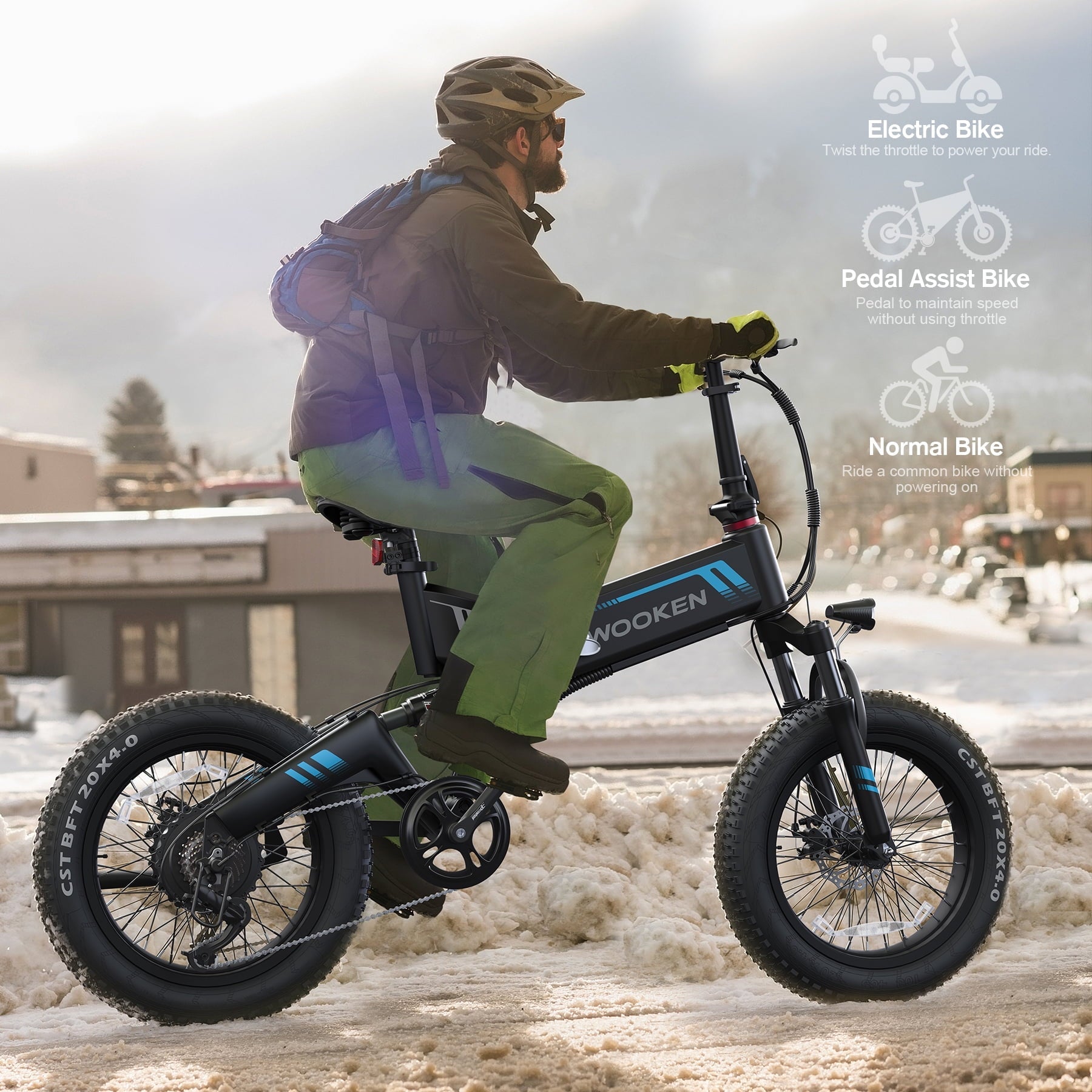 Wooken 20X4.0 Fat Tire Electric Bike for Adults, 500W Foldable Electric Bicycle with 48V 10Ah Built-in Battery, Shimano 7 Speed, Dual Shock Absorber