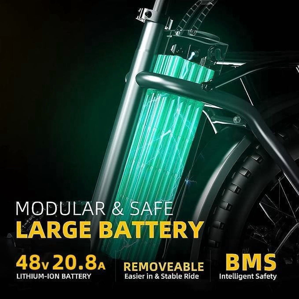 Cbvelo 1000W Folding Electric Bike, 48V 20.8AH Removable Battery, 30+MPH, 80 Miles Max Range, 20 Fat Tire for Adults, Older Teen Commuter