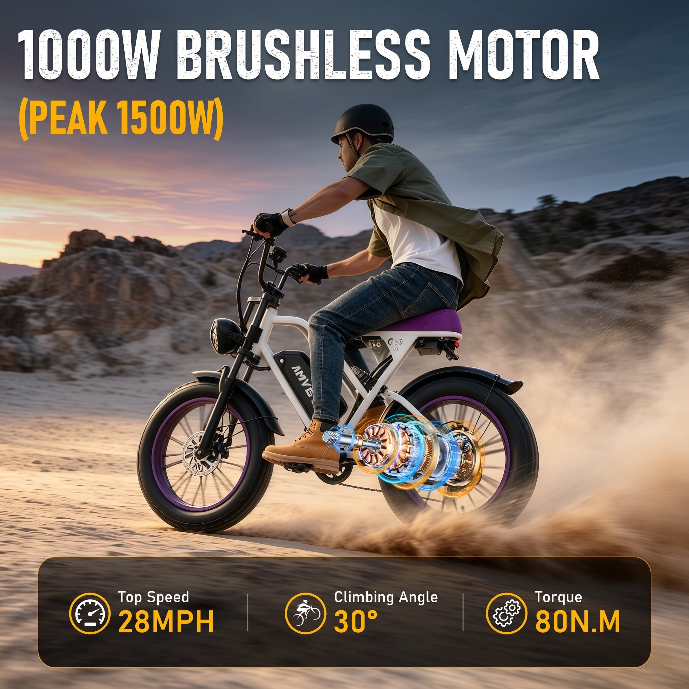 AMYET G60 Electric Bike for Adults, 1000W Peak 1500W, 48V 20Ah, 20x4 Fat Tire E Mountain Bike, UL2849