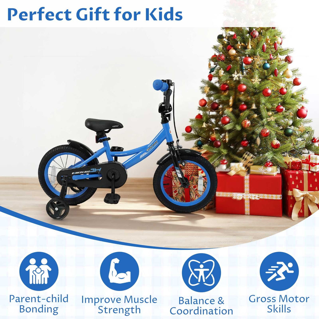 Costway 18 Inch Kids Bike with Training Wheels, Dual Brakes, Adjustable Seat & Handlebar Height Pink