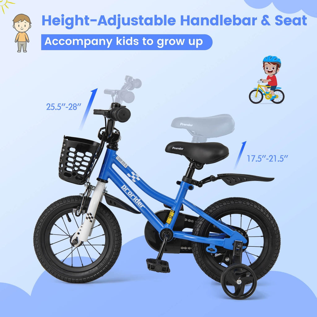 Costway 14'' Kid's Bike with Removable Training Wheels & Basket for 3-5 Years Old Blue