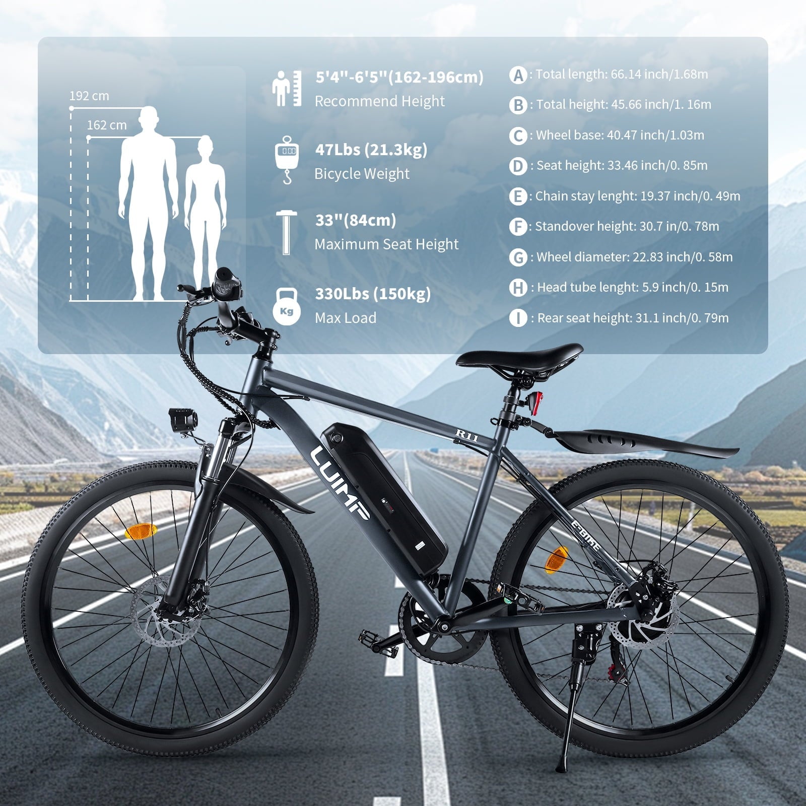 Luimp 26 Electric Bike for Adults, 500W Ebike with 36V 10.4Ah Battery, 20MPH Electric Bicycles, E-Bike for Adults, E Bike UL2849