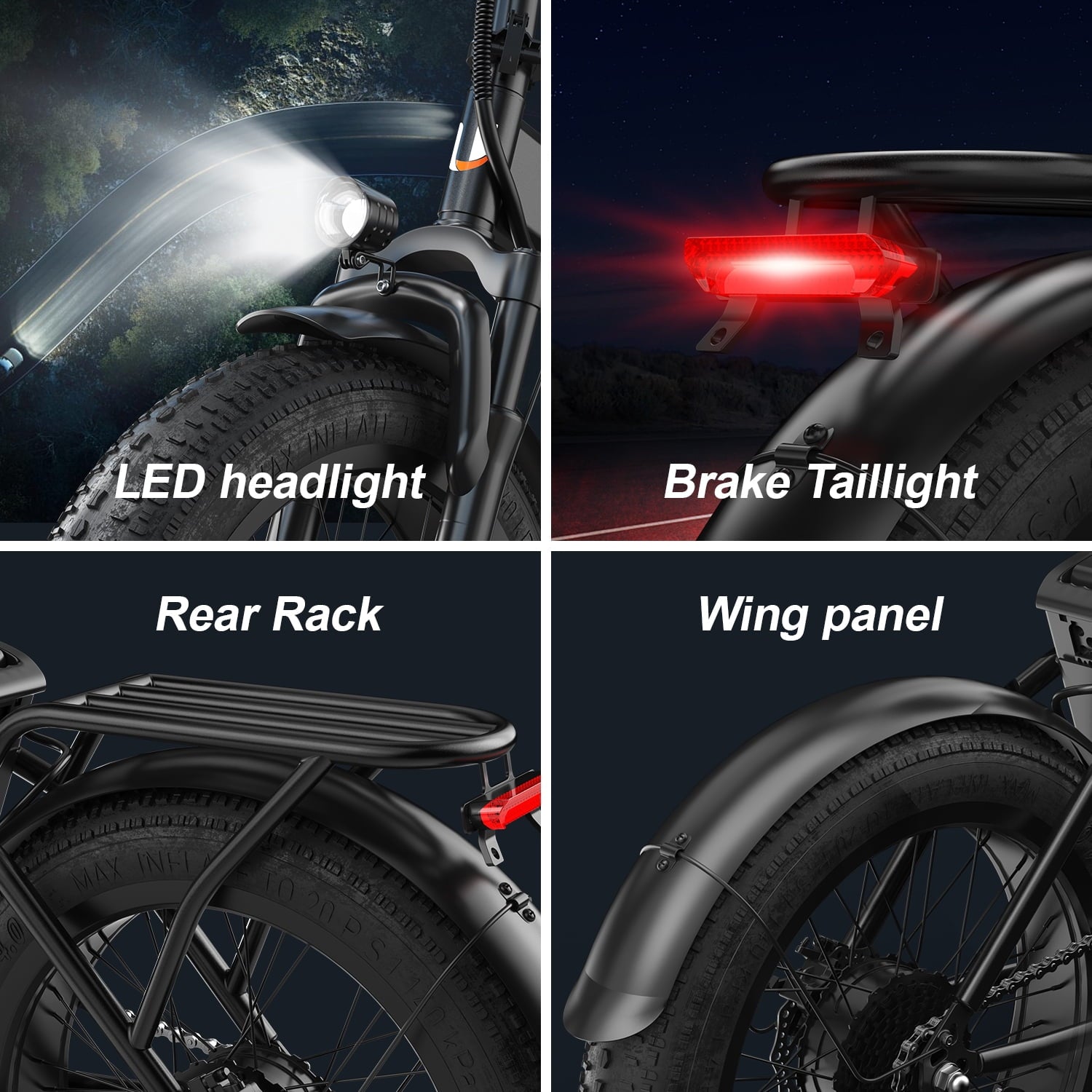 Aairsk 748 Peak Motor Ebike for Adults, 48V 15Ah Electric Bike for Men Women, 20'' Fat Tire Foldable Electric Bicycle for Snow Off-Road Commuter Mountain E-Bike