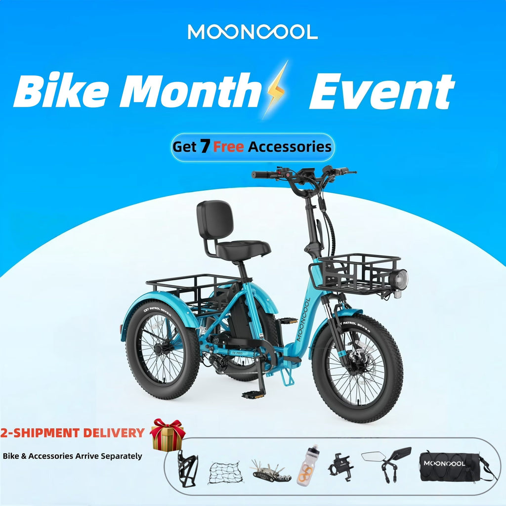 MOONCOOL TK Pro Foldable Electric Tricycle W/ Rearview mirror accessory Kit, 1500W Motor 48V 20Ah Battery, 20 Fat Tire Three Wheel 6-Speed Electric Mountain Bicycle for Adults