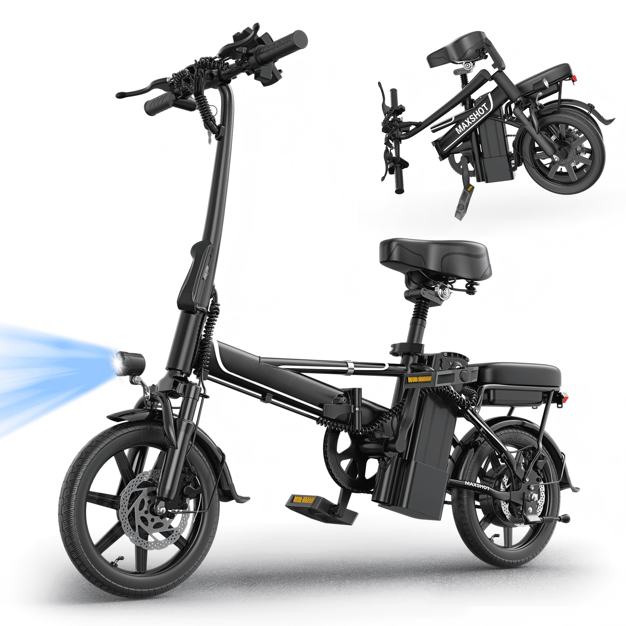 Electric Bike Black 500W 48V 15.6Ah , 14' Mini Ebike for City Commuter, Folding Electric Bicycle for Adult with Two Seats UL2849