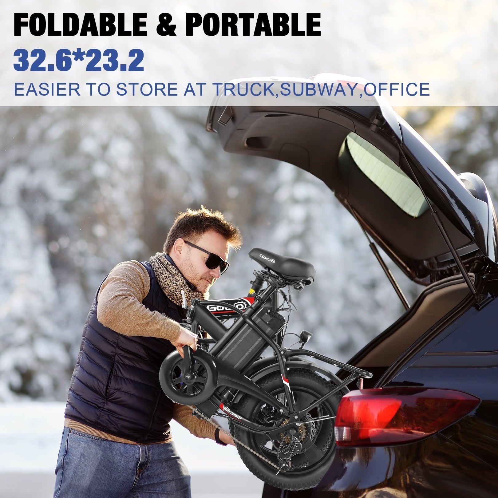 Gocio Peak 750W Electric Bike, 16 x 3.0 One-Piece Fat Tire Foldable Electric Bicycle for Adults Women, 48V 374.4Wh Removable Battery Ebikes, 20MPH Commuter E Bike for Teenager UL2849 Certified
