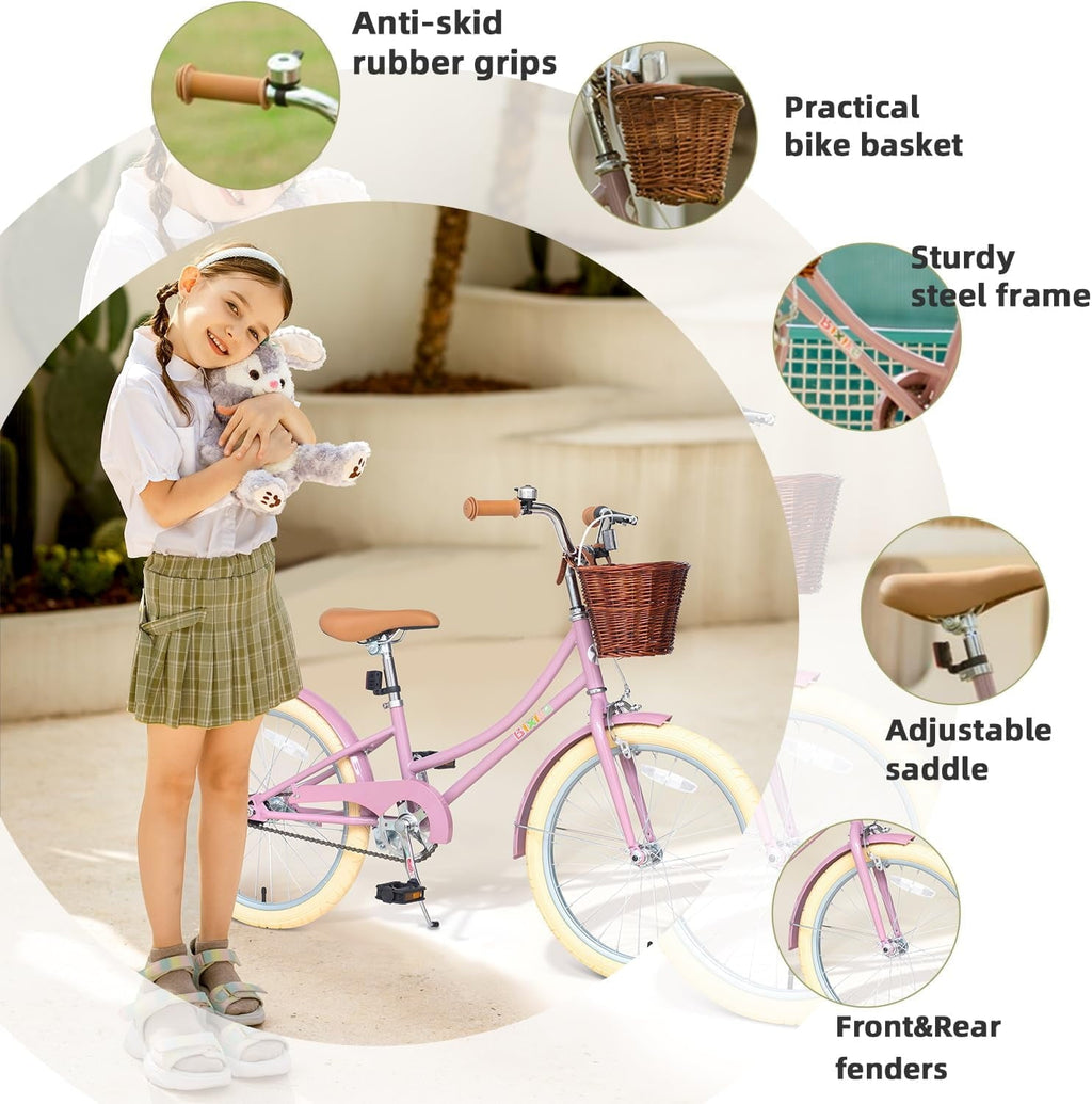 ACEGER 16 Inch Girls Bike with Basket, Purple, Training Wheels, Ages 4-8