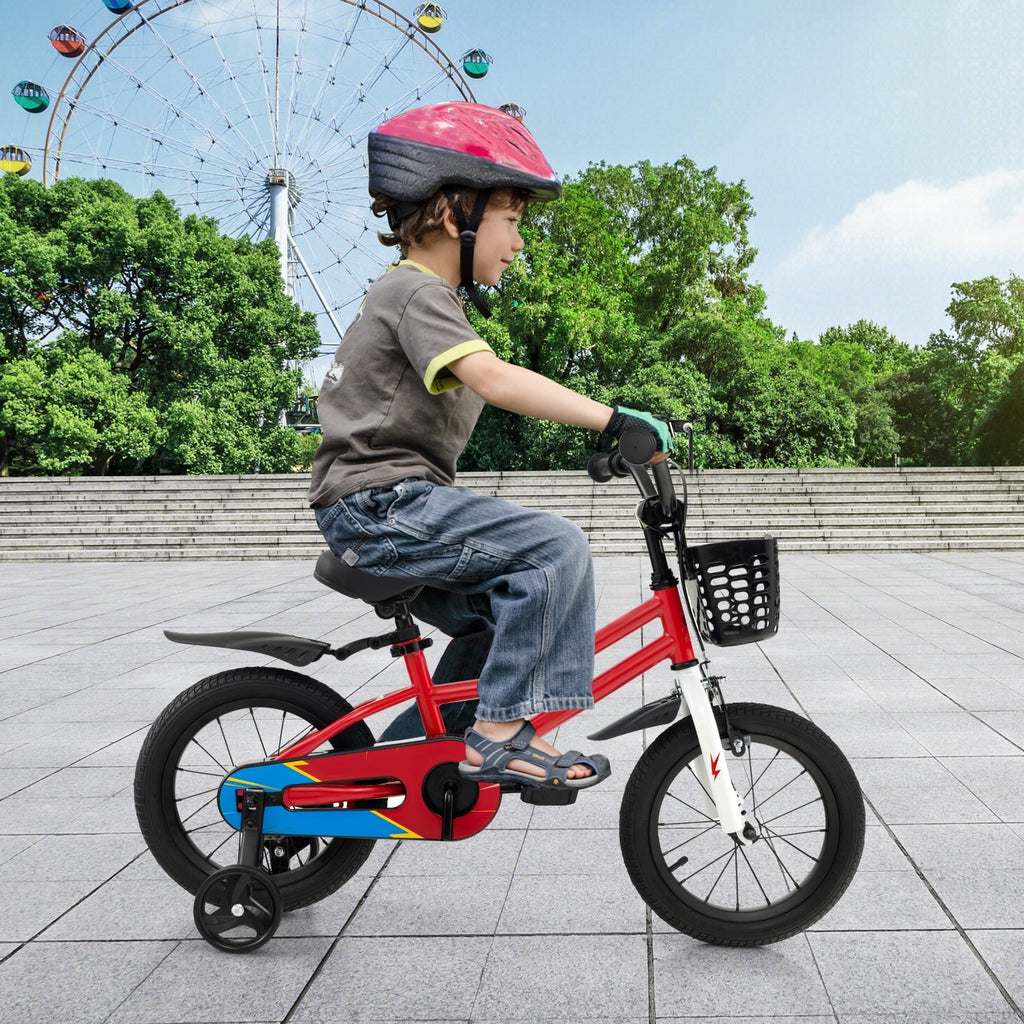 Costway 14'' Kid's Bike with Removable Training Wheels & Basket for 3-5 Years Old Blue