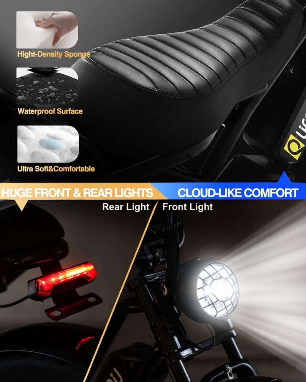 Spark Electric Bike for Adults, 1500W Peak Motor Over 28 MPH(Unlock to 35MPH) EBike, 20 Fat Tires with Dual Suspension & Brakes Motorcycle Black & Brown