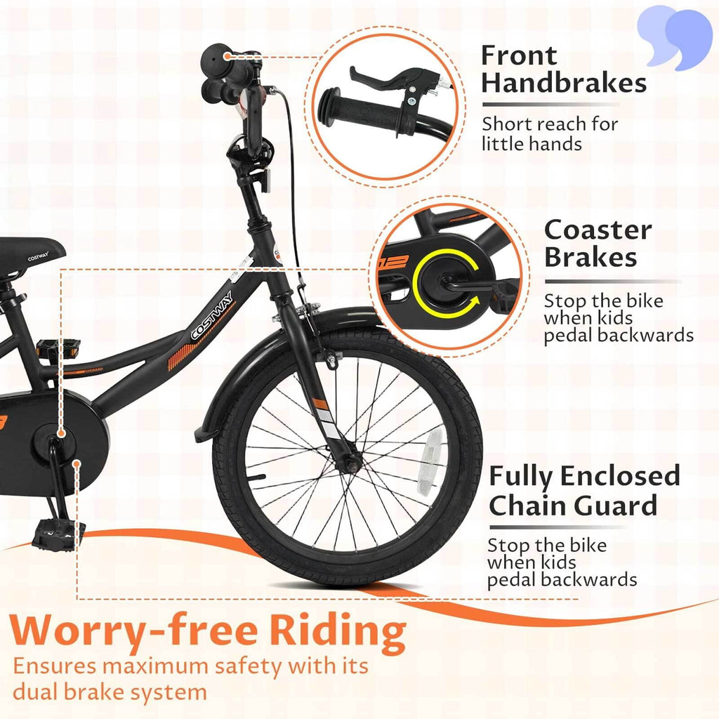 Costway 18 Inch Kids Bike with Training Wheels Dual Brakes Adjustable Seat Handlebar Height